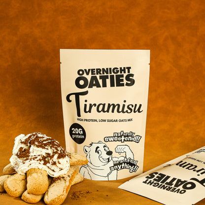 tiramisu overnight oats with coffee, cacao, buttermilk